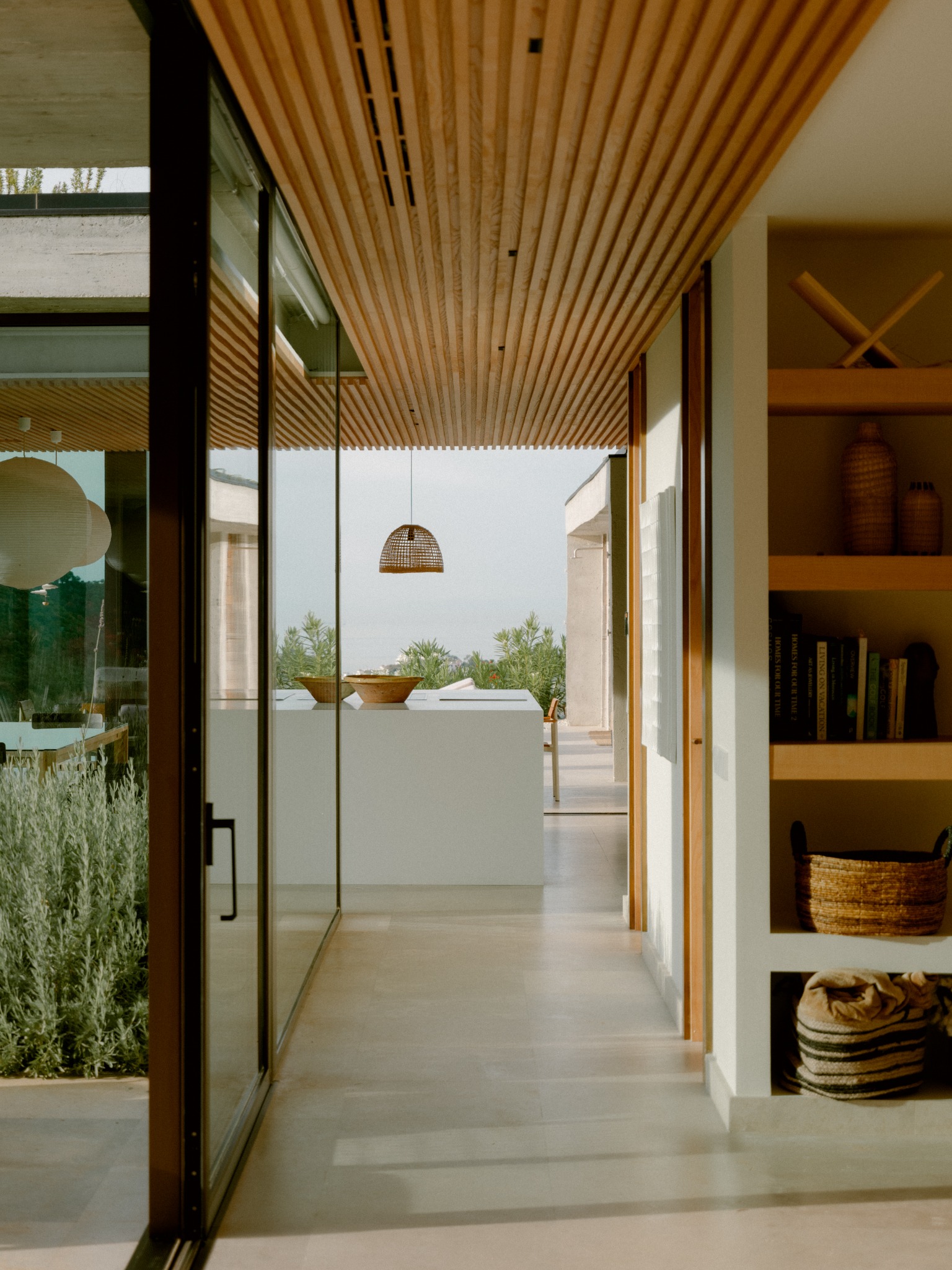 Warm timber-lined interior